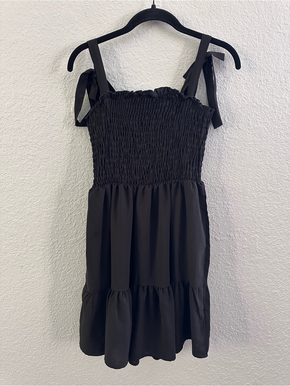 SHEIN Smocked Bodice Tie Strap Ruffle Hem Mini Dress Size S